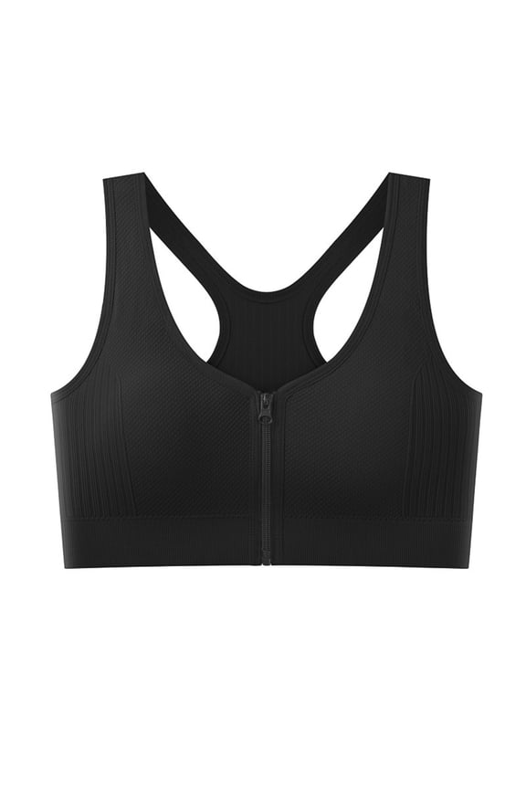 Womens Front Zip Sports Bra Keyhole Back Removable Pads Medium Support Wireless Racerback Gym Running Bra