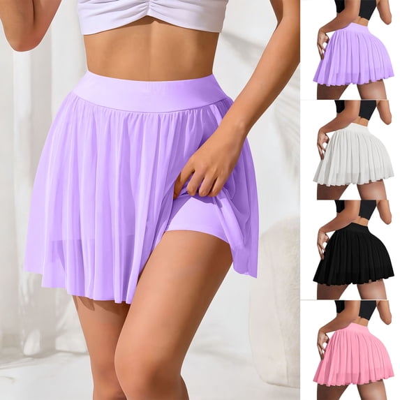 Dvprdro Womens High Waist Mesh Tennis Skort with Built-in Shorts Stretchy Breathable Summer Shorts