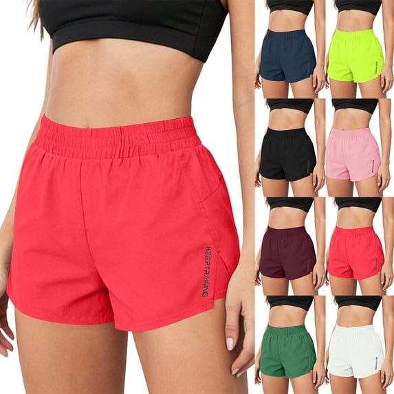 Dvprdro Womens High Waist Pull On Running Shorts with Built-in Briefs Stretchy Breathable Summer Running Shorts
