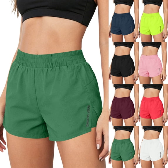 Dvprdro Womens High Waist Pull On Running Shorts with Built-in Briefs Stretchy Breathable Summer Running Shorts