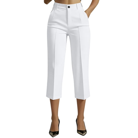 Dvprdro Womens High Waist Straight Leg Capri Pants with Pockets Stretchy Office Work Casual Summer Bottoms