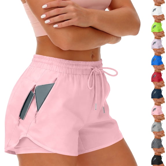 Dvprdro Womens High Waist Workout Shorts with Built-in Briefs Stretchy Side Pockets Breathable Summer Running Shorts