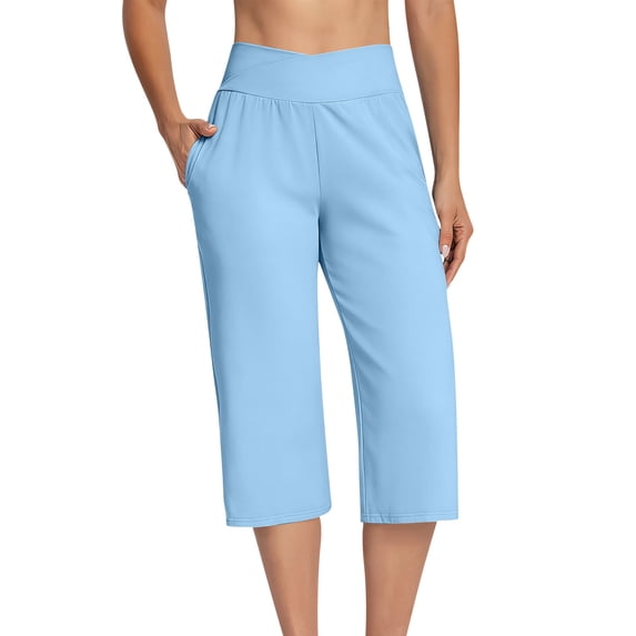 Dvprdro Womens High Waist Yoga Capri Pants Side Pockets Loose Fit Solid Summer Workout Crop