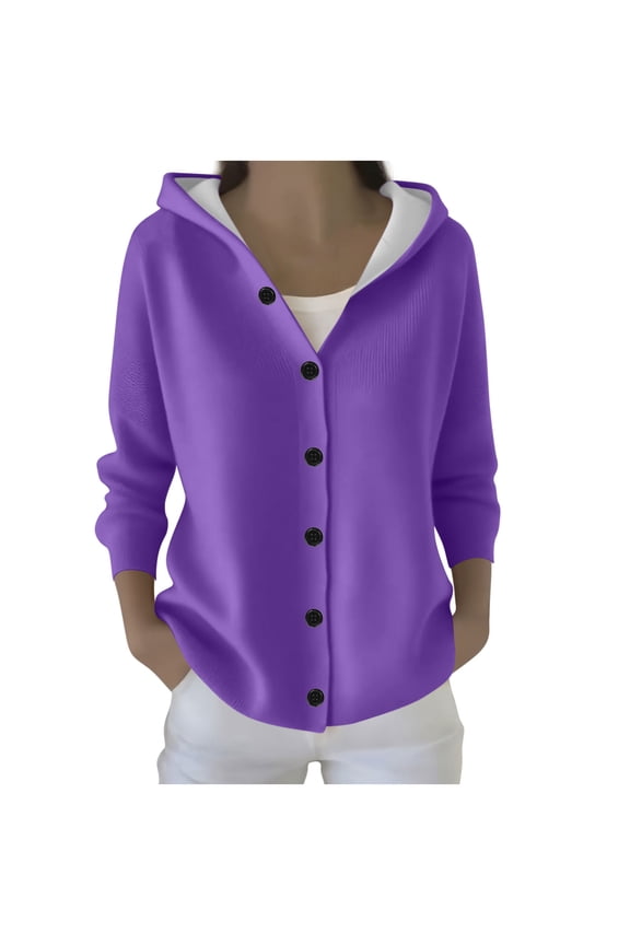 Womens Hooded Cardigan Sweaters Ombre Button Front Knit Sweater Coat Long Sleeve Jacket Outerwear