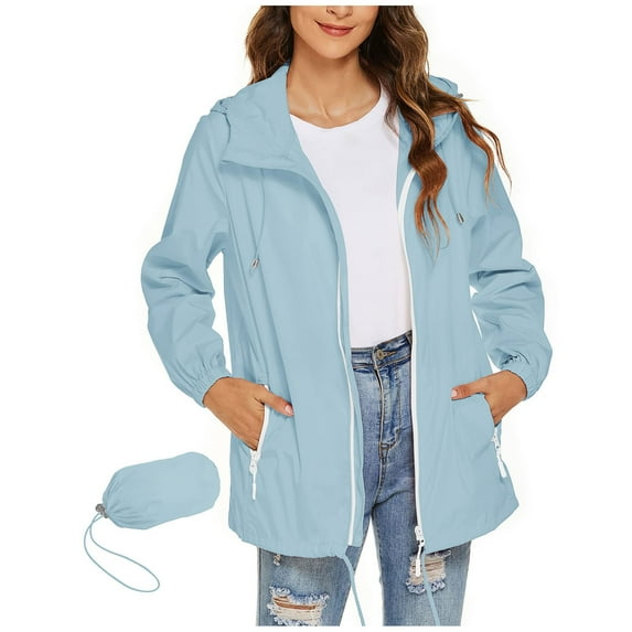 Dvprdro Womens Lightweight Waterproof Rain Jacket Loose Comfy Outdoor Windbreaker Zip Up Packable Hooded Raincoats with Zip Pockets Trendy Fall Rainproof Jackets
