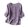 thumbnail image 1 of Dvprdro Womens Linen Tops Summer Tops for Women Crew Neck Embroidered 3/4 Sleeve Loose Fit Casual Blouses, 1 of 8