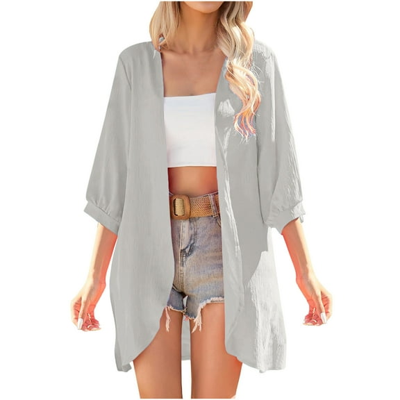Dvprdro Womens Long Open Front Cardigan Fall Fashion Solid 3/4 Sleeve Cover Up Tops Flowy Comfy Soft Shirts Blouse Casual Loose Outwear Coat Jacket