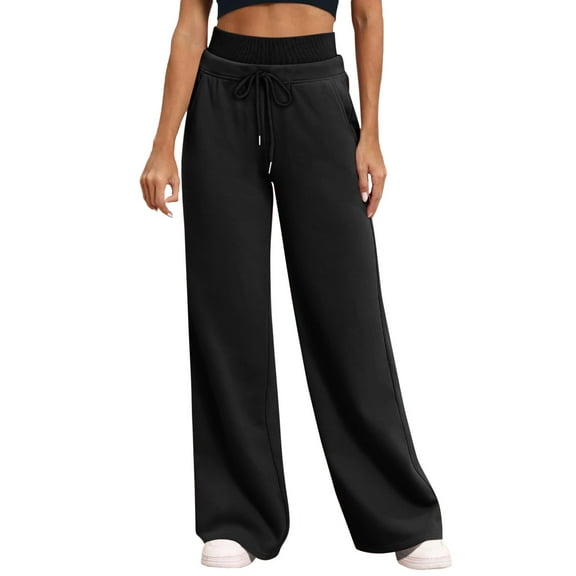 Dvprdro Womens Loose Fit Wide Leg Sweatpants Fashion Double Waist Casual Full Length Pants with Pockets High Waist Active Streetwear Workout Pants