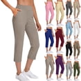 thumbnail image 1 of Dvprdro Womens Pull On Capri Pants Elastic Waist Side Pockets Solid Lightweight Summer Trousers, 1 of 8