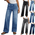 thumbnail image 1 of Dvprdro Womens Pull On Elastic Waist Jeans Stretch Denim Pants with Pockets Loose Fit Casual Long Trousers, 1 of 8
