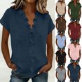 thumbnail image 1 of Dvprdro Womens Ruffle Collar Blouses Short Sleeve V Neck Cotton Linen Solid Tops Casual Summer Pullover Shirts, 1 of 6