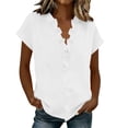 thumbnail image 1 of Dvprdro Womens Ruffle Collar Blouses Short Sleeve V Neck Cotton Linen Solid Tops Casual Summer Pullover Shirts, 1 of 7