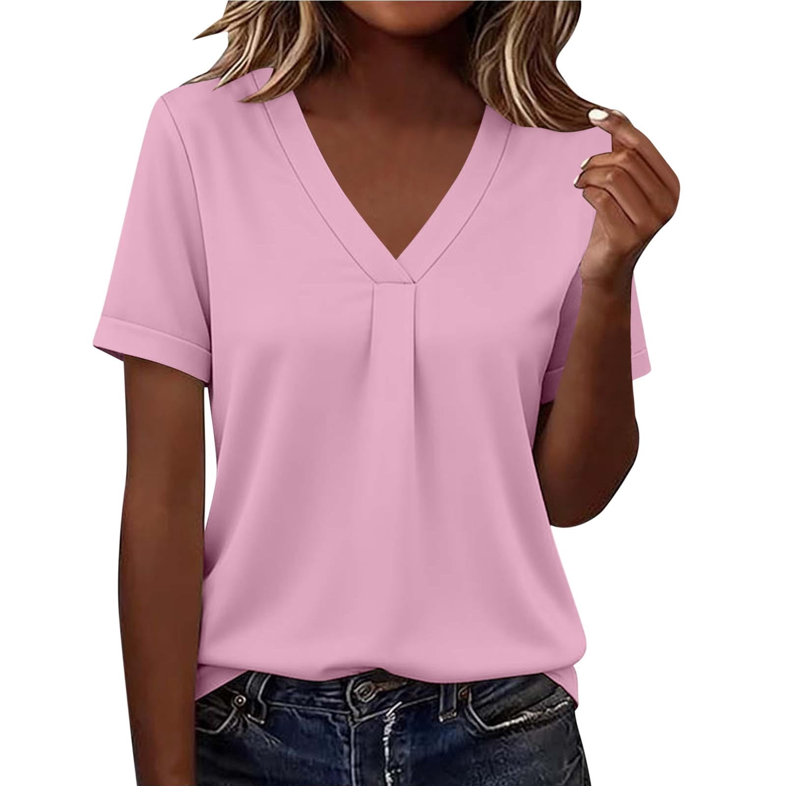 Dvprdro Womens Short Sleeve Tunic Tops Fashion V Neck Pleated Casual T ...