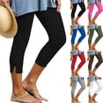 thumbnail image 1 of Dvprdro Womens Side Slit Capri Leggings Yoga Pants with Pockets Solid Stretchy Summer Workout Bottoms, 1 of 6