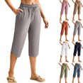 thumbnail image 1 of Dvprdro Womens Side Slit Capri Pants with Zipper Pockets Elastic Waist Lightweight Beach Summer Pants, 1 of 9