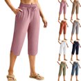 thumbnail image 1 of Dvprdro Womens Side Slit Capri Pants with Zipper Pockets Elastic Waist Lightweight Beach Summer Pants, 1 of 9