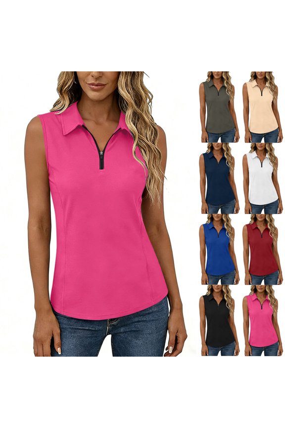Womens Sleeveless Golf Tank Tops Half Zip Collared Neck Active Shirts Solid Summer