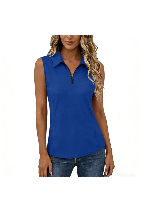 Womens Sleeveless Golf Tank Tops Half Zip Collared Neck Active Shirts Solid Summer