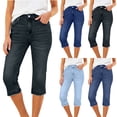 thumbnail image 1 of Dvprdro Womens Slim Fit Denim Capri Pants Elastic Waist Side Pockets Stretchy Summer Workout Capris, 1 of 9