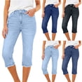 thumbnail image 1 of Dvprdro Womens Slim Fit Denim Capri Pants Elastic Waist Side Pockets Stretchy Summer Workout Capris, 1 of 9