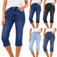 thumbnail image 1 of Dvprdro Womens Slim Fit Denim Capri Pants Elastic Waist Side Pockets Stretchy Summer Workout Capris, 1 of 9