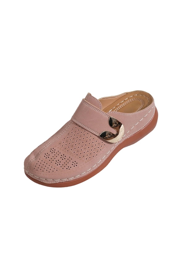 Womens Solid Casual Style Mules Closed Toe Metal Buckle Flat Soft Non-slip Multi-Color Daily Outdoor Wear