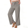 thumbnail image 1 of Dvprdro Womens Straight Leg Cotton Pants Side Slit Elastic Waist with Pockets Solid Casual Summer Bottoms, 1 of 10