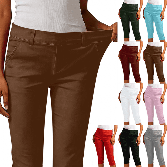 Dvprdro Womens Stretch Twill Hiking Capri Pants Elastic Waist with Pockets Solid Color Regular Fit Outdoor Casual Bottoms