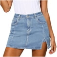 thumbnail image 1 of Dvprdro Womens Stretchy Denim Skirt High Waist Button Front Side Slit Mini Jean Skirt with Pockets Casual Summer Vintage Streetwear, 1 of 7