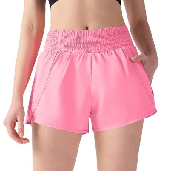 Dvprdro Womens Stretchy High Waisted Running Shorts Side Pockets Loose Fit Summer Gym Shorts