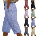 thumbnail image 1 of Dvprdro Womens Striped Beach Capri Pants Side Buttons Drawstring Waist with Pockets Casual Summer, 1 of 8
