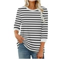 thumbnail image 1 of Dvprdro Womens Striped Printed 3/4 Sleeve Tops Casual Round Neck Pullover Blouse Fashion Loose T-Shirt Top, 1 of 5