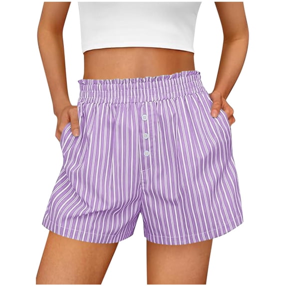 Dvprdro Womens Striped Shorts Summer Casual Elastic Waist Comfy Pajama Wide Leg Sport Gym Beach Shorts with Pockets