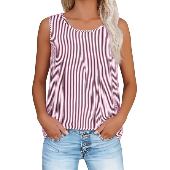 Dvprdro Womens Striped Tank Tops Cotton Linen Style Sleeveless Round Neck Blouses Casual Summer Basic Tees
