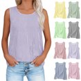thumbnail image 1 of Dvprdro Womens Striped Tank Tops Cotton Linen Style Sleeveless Round Neck Blouses Casual Summer Basic Tees, 1 of 8