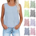 thumbnail image 1 of Dvprdro Womens Striped Tank Tops Cotton Linen Style Sleeveless Round Neck Blouses Casual Summer Basic Tees, 1 of 7