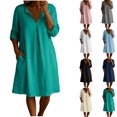 thumbnail image 1 of Dvprdro Womens Summer 2026 Cotton Linen V Neck Long Sleeve Loose A Line Mini Dress with Pockets Casual, 1 of 6