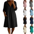 thumbnail image 1 of Dvprdro Womens Summer 2026 Cotton Linen V Neck Long Sleeve Loose A Line Mini Dress with Pockets Casual, 1 of 6