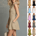 thumbnail image 1 of Dvprdro Womens Summer 2026 Sleeveless Collared Button Front Asymmetric Hem Loose A Line Mini Dress Casual, 1 of 7