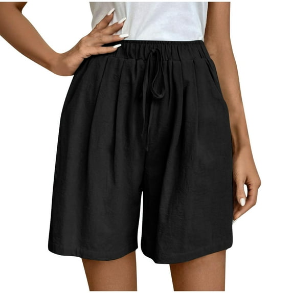 Dvprdro Womens Summer A Line Shorts Casual Solid High Waist Drawstring Wide Leg Beach Shorts with Pockets