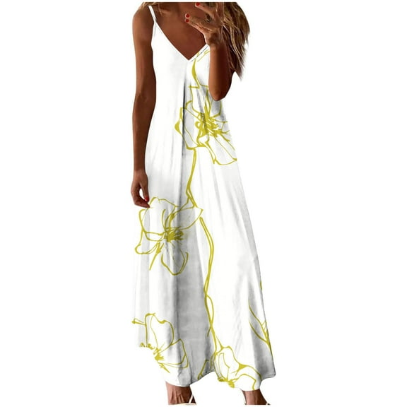 Dvprdro Womens Summer Boho Spaghetti Strap Dress Fashion Colorblock Floral V Neck Tiered Pleated Flowy A Line Casual Loose Beach Sun Long Maxi Dress