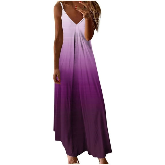 Dvprdro Womens Summer Boho Spaghetti Strap Dress Fashion Colorblock V Neck Tiered Pleated Flowy A Line Casual Loose Beach Sun Long Maxi Dress on Clearance