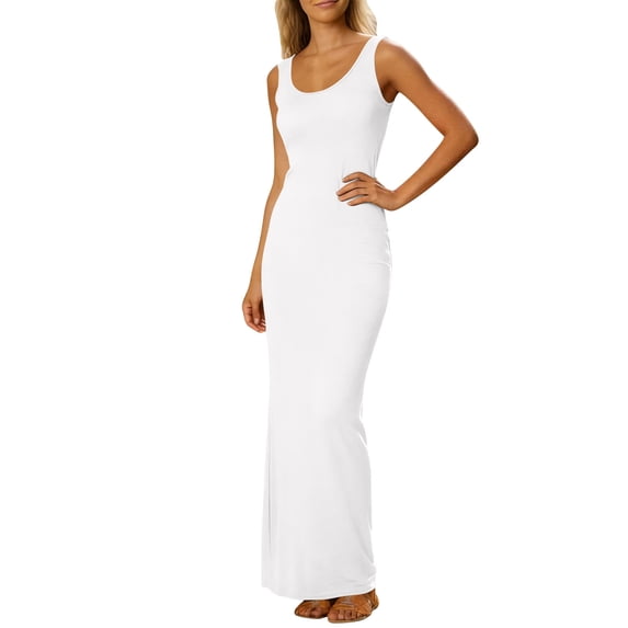 Dvprdro Womens Summer Casual Maxi Dress Crewneck Sleeveless Solid Flowy Long Work Dress