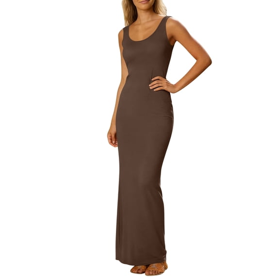 Dvprdro Womens Summer Casual Maxi Dress Crewneck Sleeveless Solid Flowy Long Work Dress