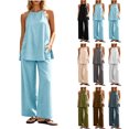 thumbnail image 1 of Dvprdro Womens Summer Casual Set Crewneck Sleeveless Back Tie Top Elastic Waist Wide Leg Pants Side Pockets 2 Piece, 1 of 7