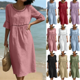 thumbnail image 1 of Dvprdro Womens Summer Cotton Linen Crewneck Half Sleeve Ruffle Hem Lace Detail Loose A Line Maxi Dress Casual, 1 of 6