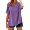 thumbnail image 1 of Dvprdro Womens Summer Cotton Linen Tops Casual V Neck Short Sleeve Button T-Shirt Loose Tunic Blouse for Women, 1 of 5