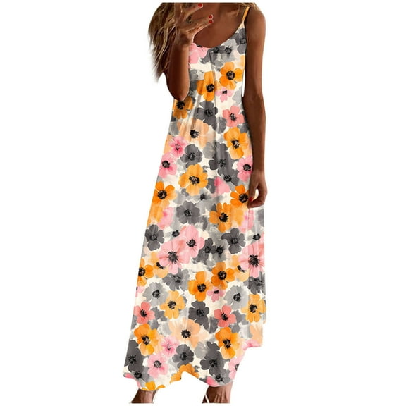 Dvprdro Womens Summer Plus Size Dress Fashion Floral Printed V Neck Spaghetti Strap Flowy Boho A Line Dress Casual Loose Beach Sun Long Maxi Dress