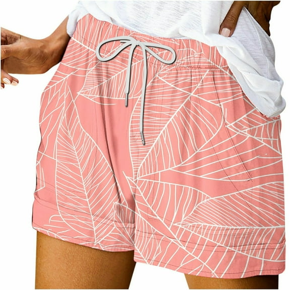 Dvprdro Womens Summer Shorts Casual Hawaiian Tropical Printed Drawstring Elastic Waist Beach Shorts with Pockets