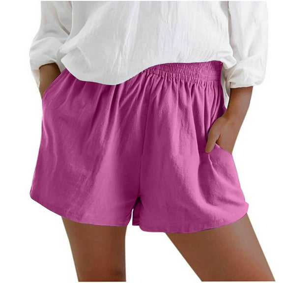 Dvprdro Womens Summer Shorts Casual Solid Elastic Waist Beach Shorts with Pockets